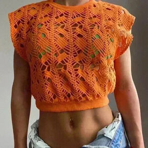 Zara Orange Crochet Sleeveless Crop Top
